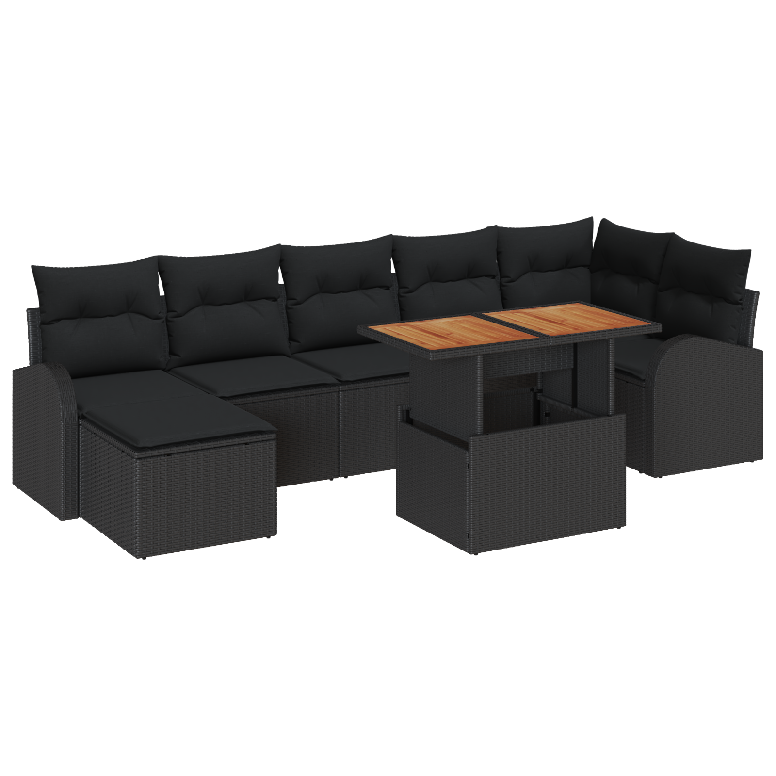 Set da Pranzo Giardino 8 Pezzi Cuscini Nero Polyrattan Acacia