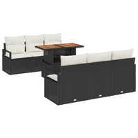 Set di divani giardino 7 pezzi con cuscini Rattan nero Poly Acacia