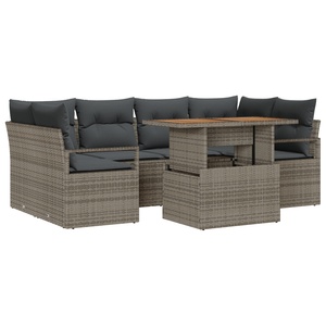 Set di Divani da Giardino 7 Pezzi con Cuscini Grigio Rattan Poliacacia