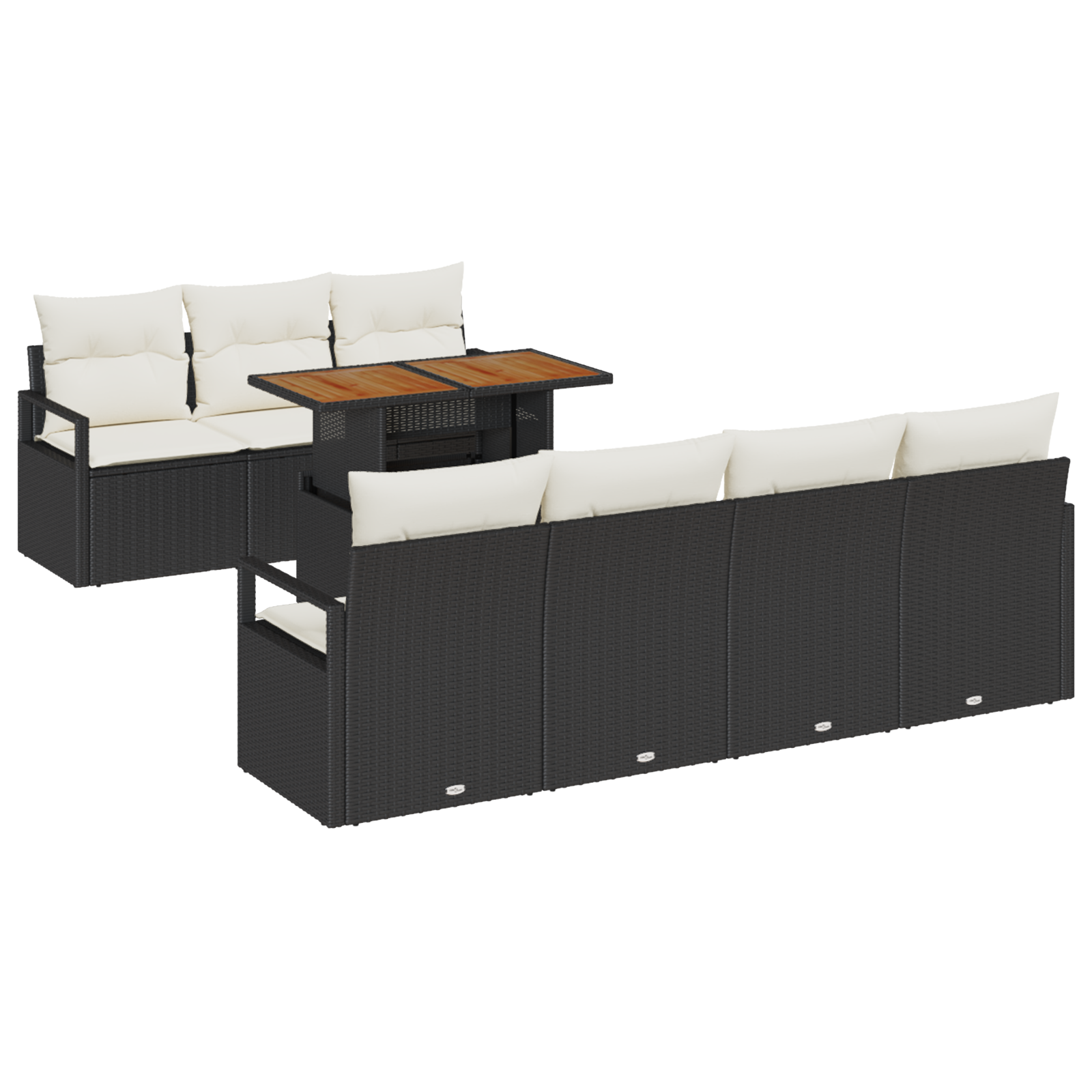 Set di Divani da Giardino 8 Pezzi con Cuscini in Polirattan Nero Acacia