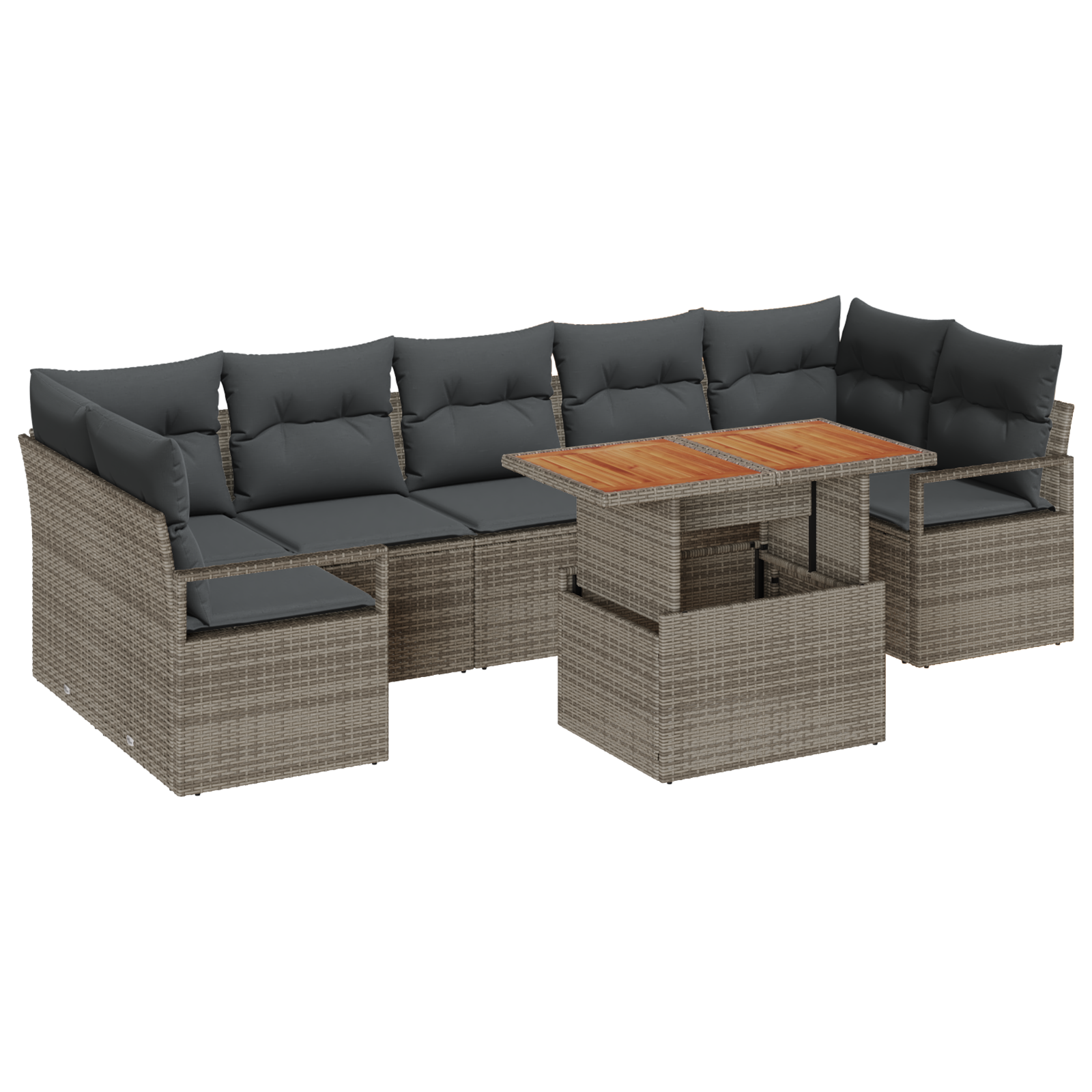 Set Divano Giardino 8 Pezzi con Cuscini Grigio in Polyrattan Acacia