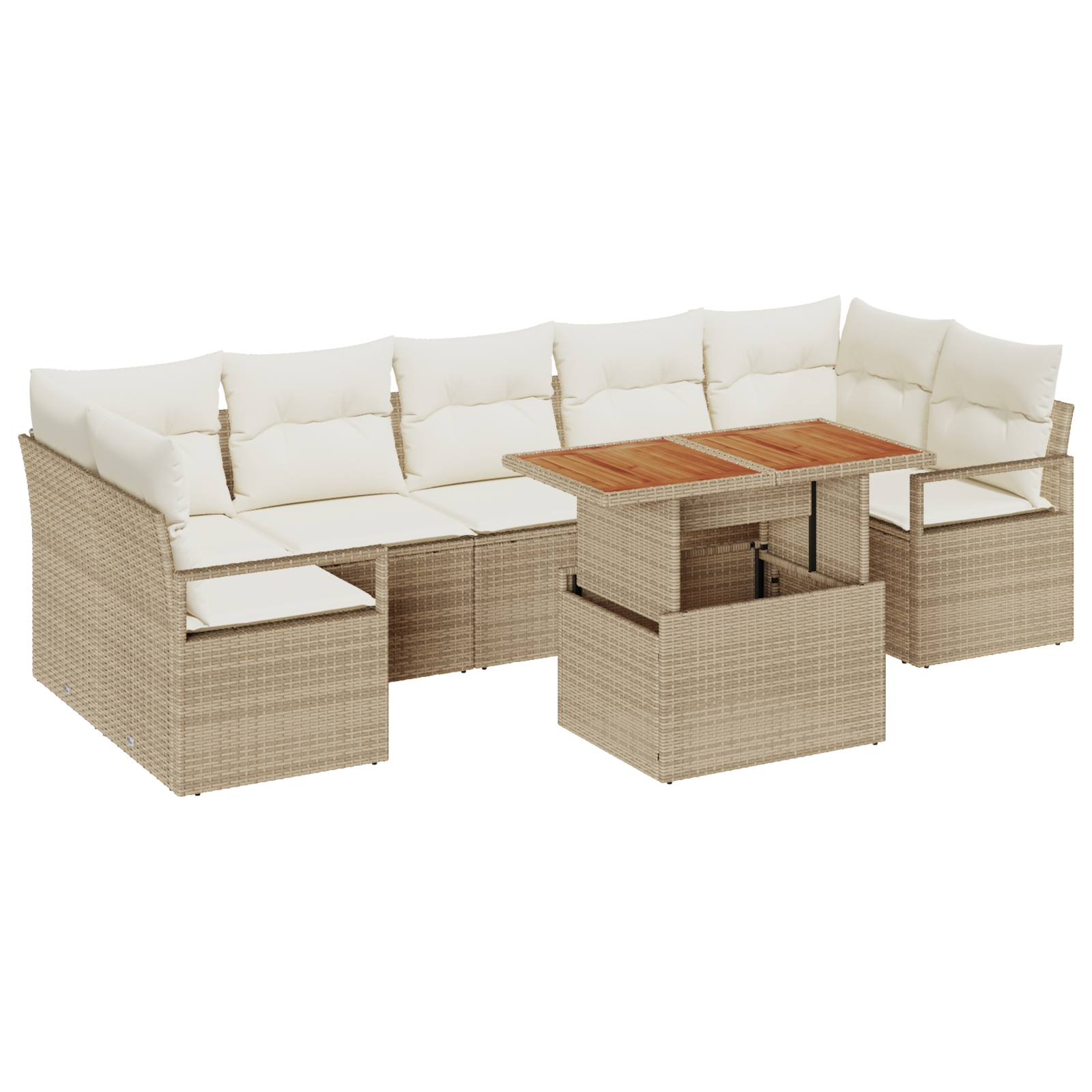 Set di divano da giardino da 8 pezzi con cuscini Beige Rattan Poliestere