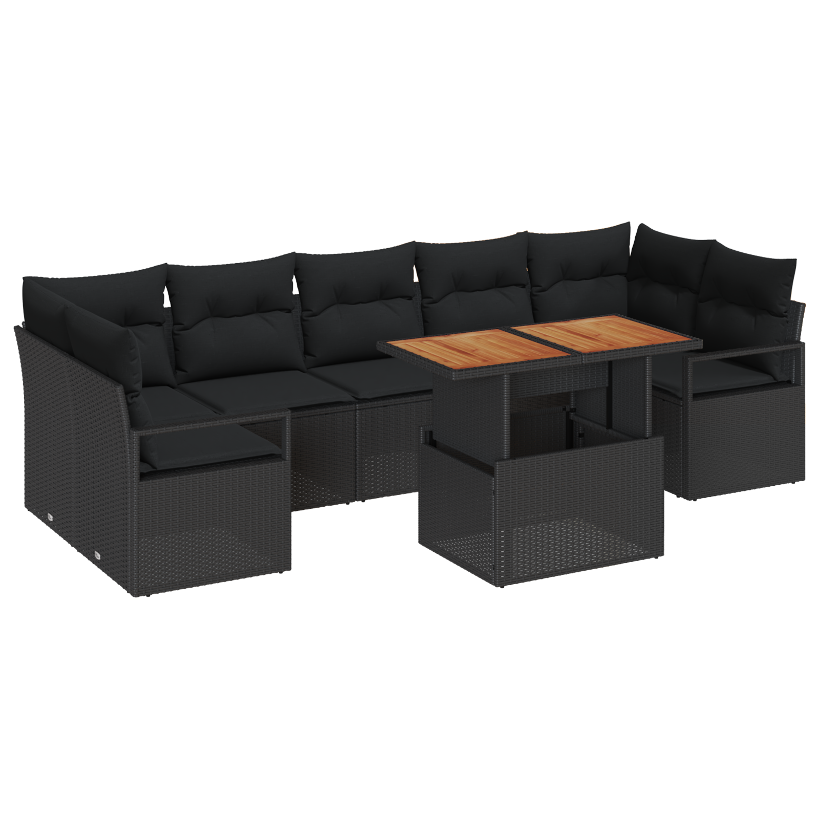 Set Divani Giardino  8 Pezzi con Cuscini Nero Polyrattan Acacia