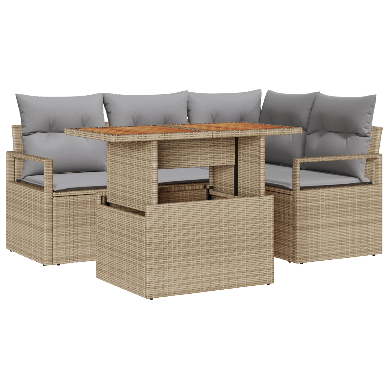 Set Divano Giardino 5 Pezzi con Cuscini Beige in Rattan Policastico