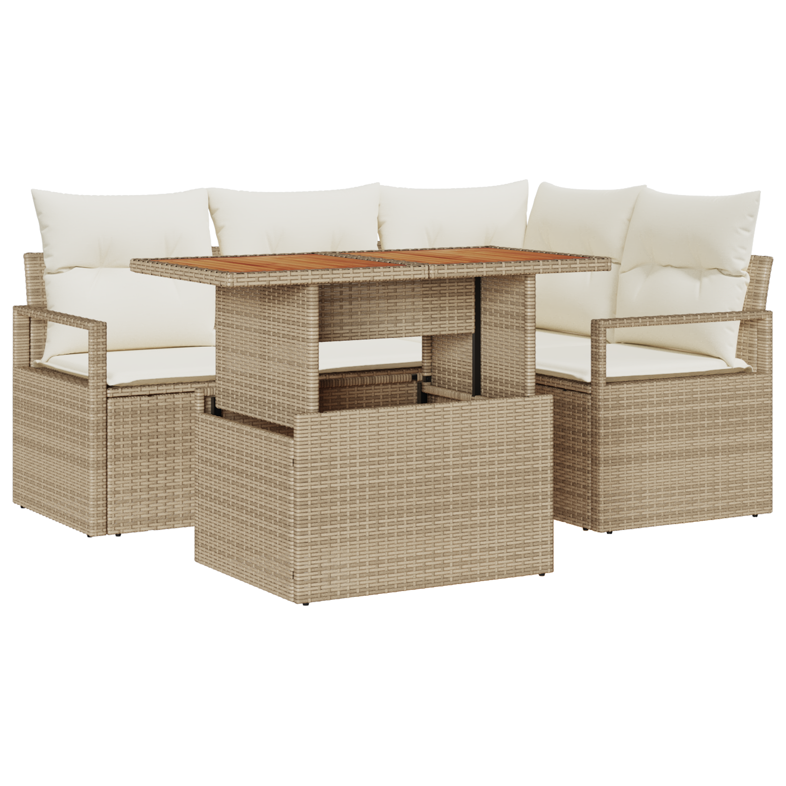 Set Divano da Giardino in 5 Pezzi con Cuscini Beige in Rattan Polivalente