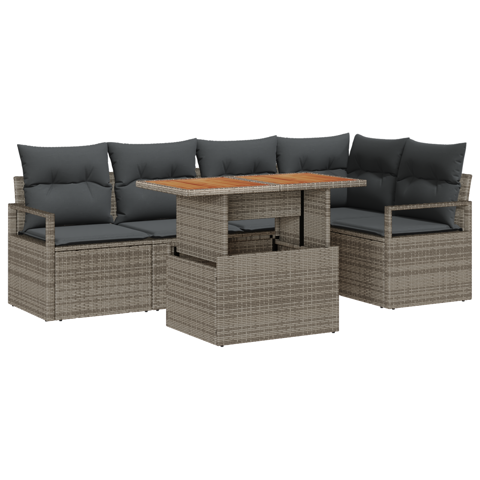 Set Divano da Giardino  6 Pezzi con Cuscini Grigio Polyrattan Acacia