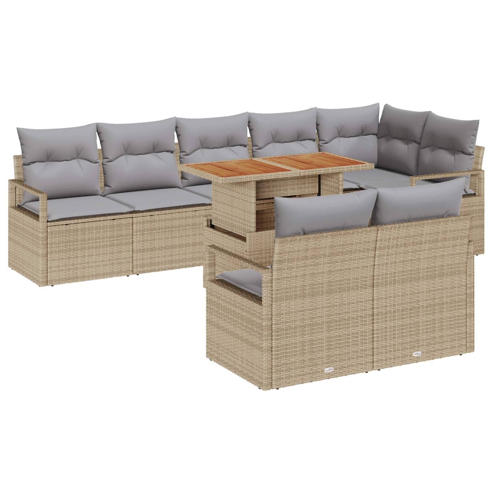Set Divano da Giardino  9 Pezzi con Cuscini Beige Rattan Polietilene Acacia
