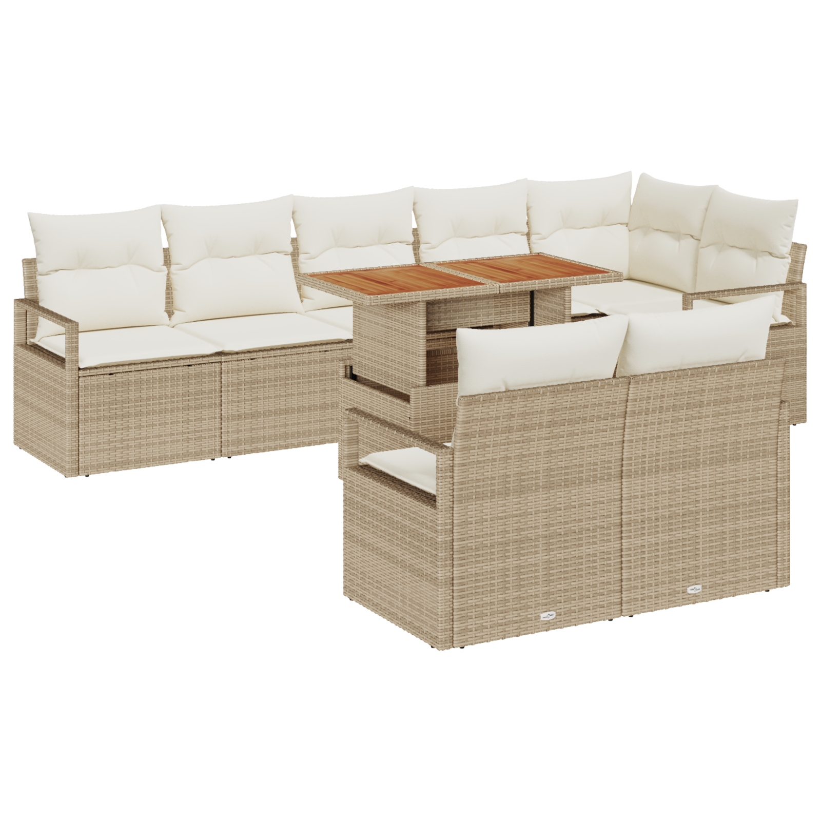 Set di Divani da Giardino 9 Pezzi con Cuscini Beige Polyrattan Acacia