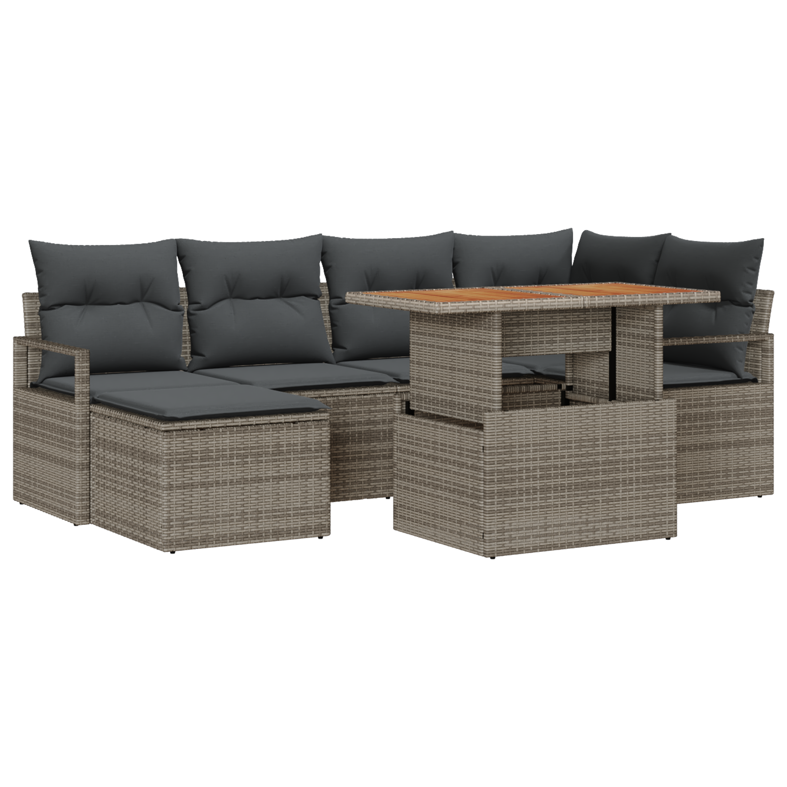 Set di Divani da Giardino  a 7 Pezzi con Cuscini Grigio Rattan Acacia