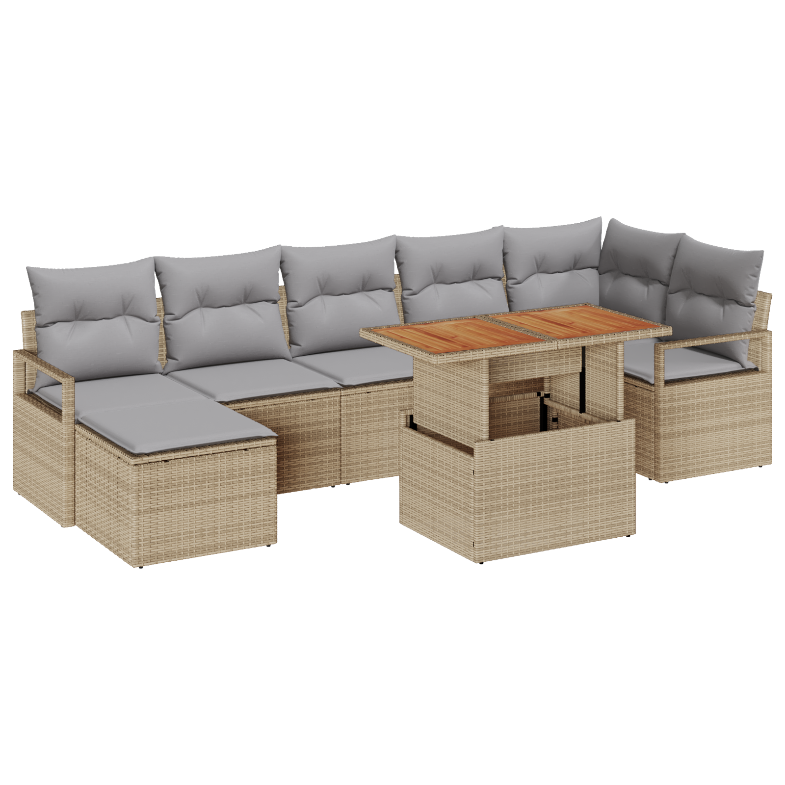 Set Divano da Giardino 8 Pezzi con Cuscini Beige in Rattan Poliestere Acacia