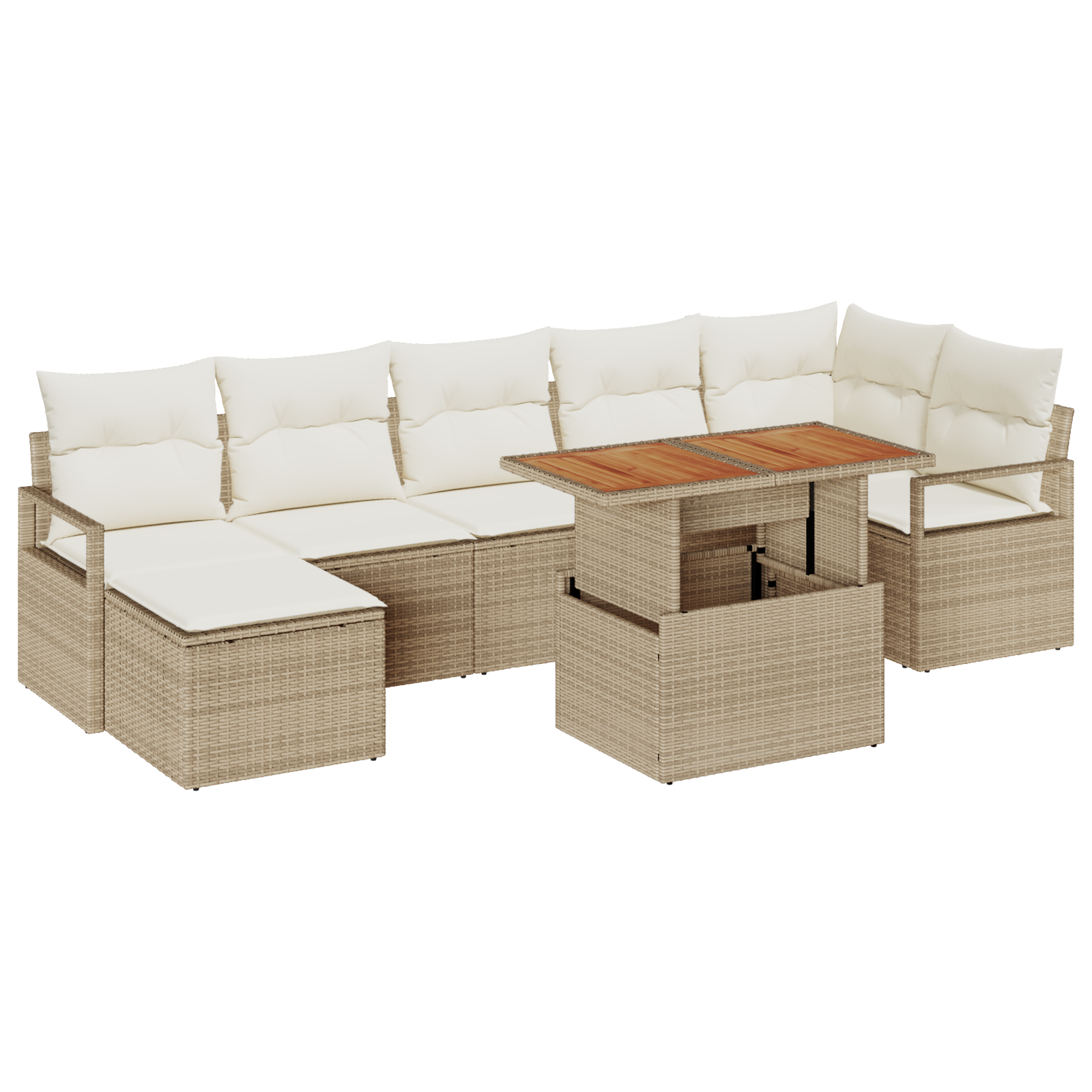 Set Divano da Giardino  8 Pezzi con Cuscini Beige Rattan Poly Acacia