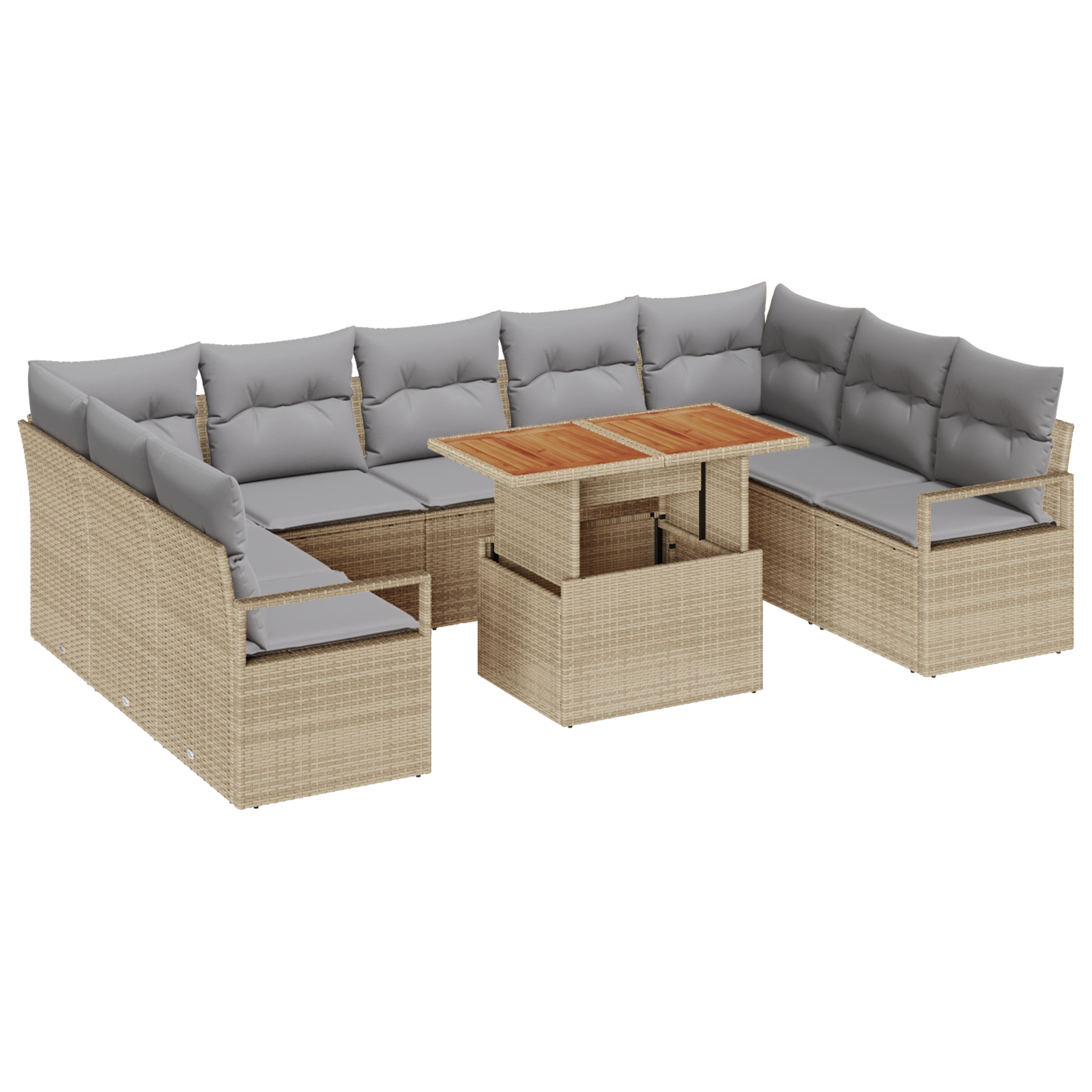 Set di Divano da Giardino  10 Pezzi con Cuscini Beige Rattan Poliestere Acacia