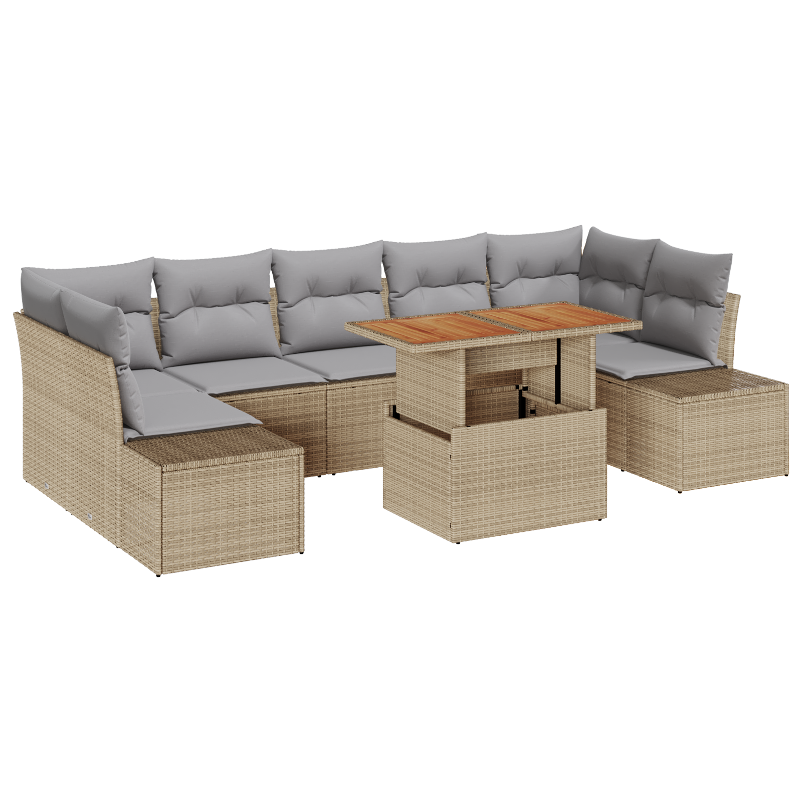 Set da Pranzo da Giardino a 8 Pezzi con Cuscini Beige in Polyrattan e Acacia