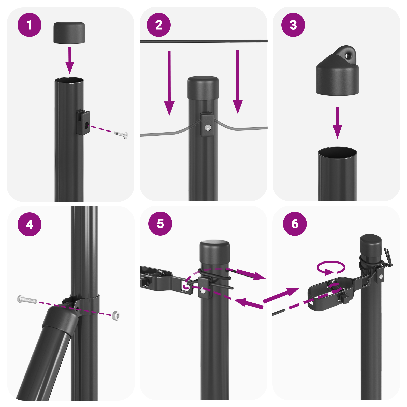 Posts per recinzione  52 pz Grigio Ø32 mm 80 cm Acciaio zincato