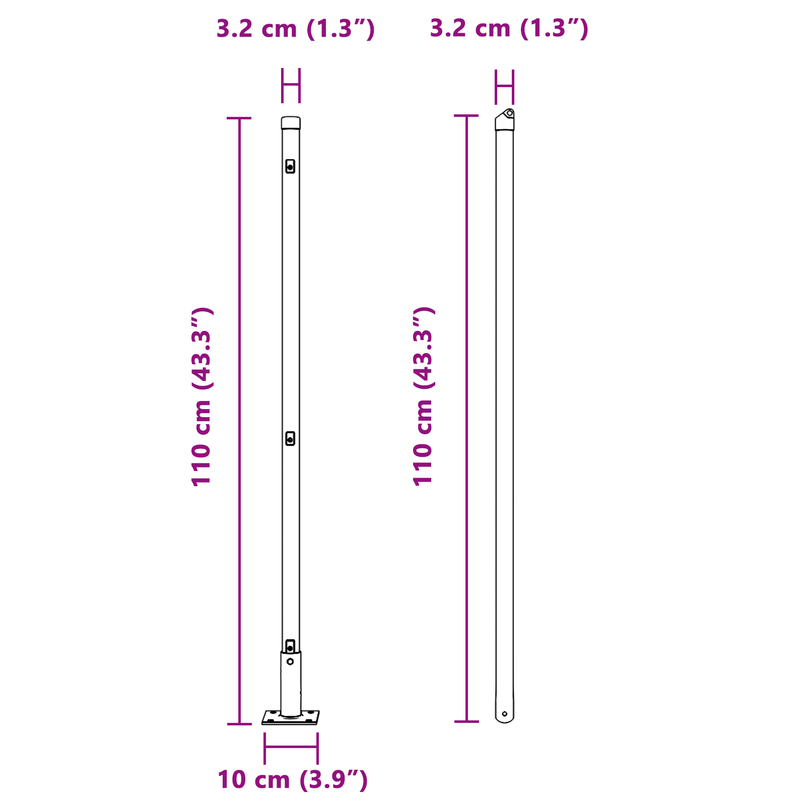 Pali per recinzione con basi 26 pz Ø32mm 110cm in acciaio zincato