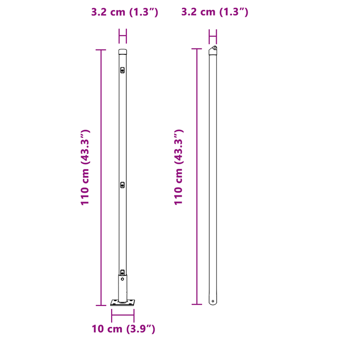 Pali per recinzione con basi 26 pz Ø32mm 110cm in acciaio zincato