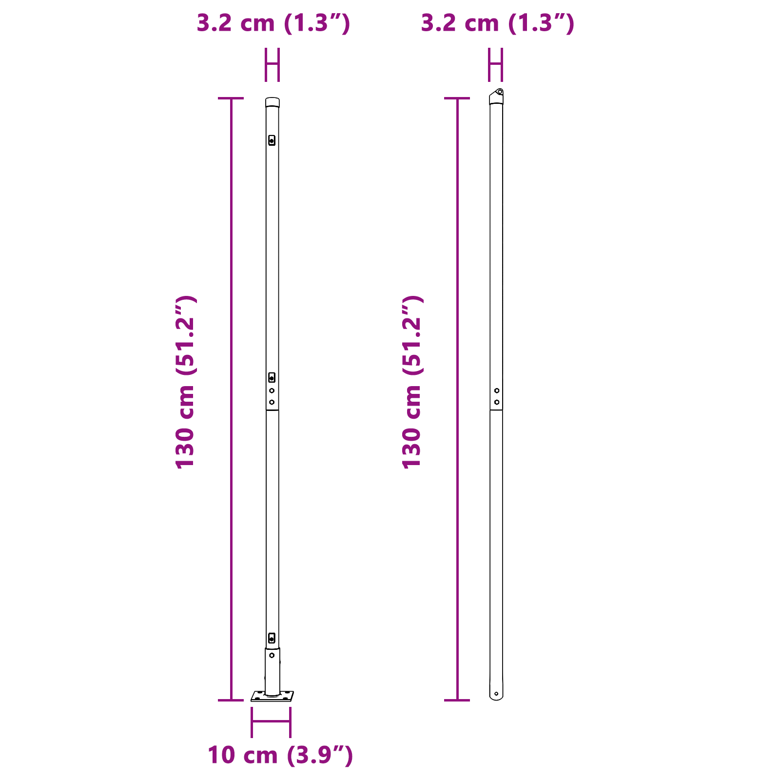 Posti per recinzione con piastre di base 52 pezzi Ø32mm 68,5cm acciaio galvanizzato