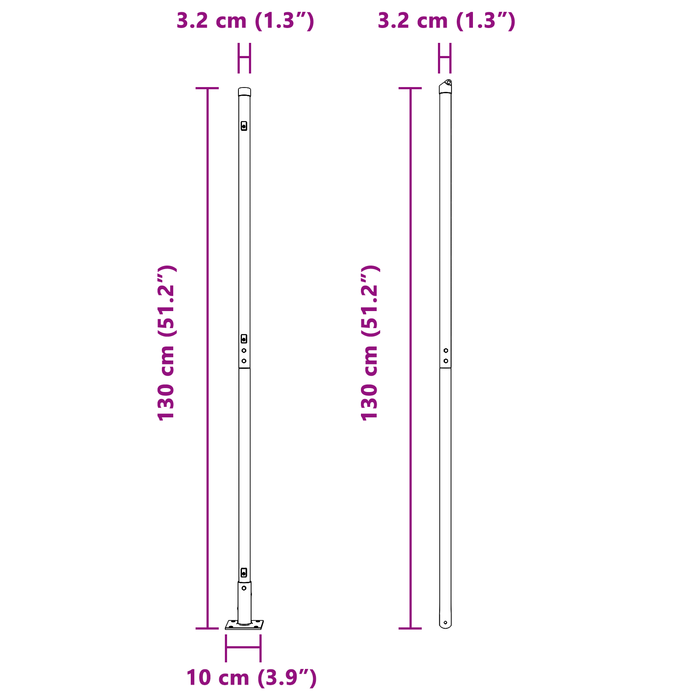 Posti per recinzione con piastre di base 52 pezzi Ø32mm 68,5cm acciaio galvanizzato