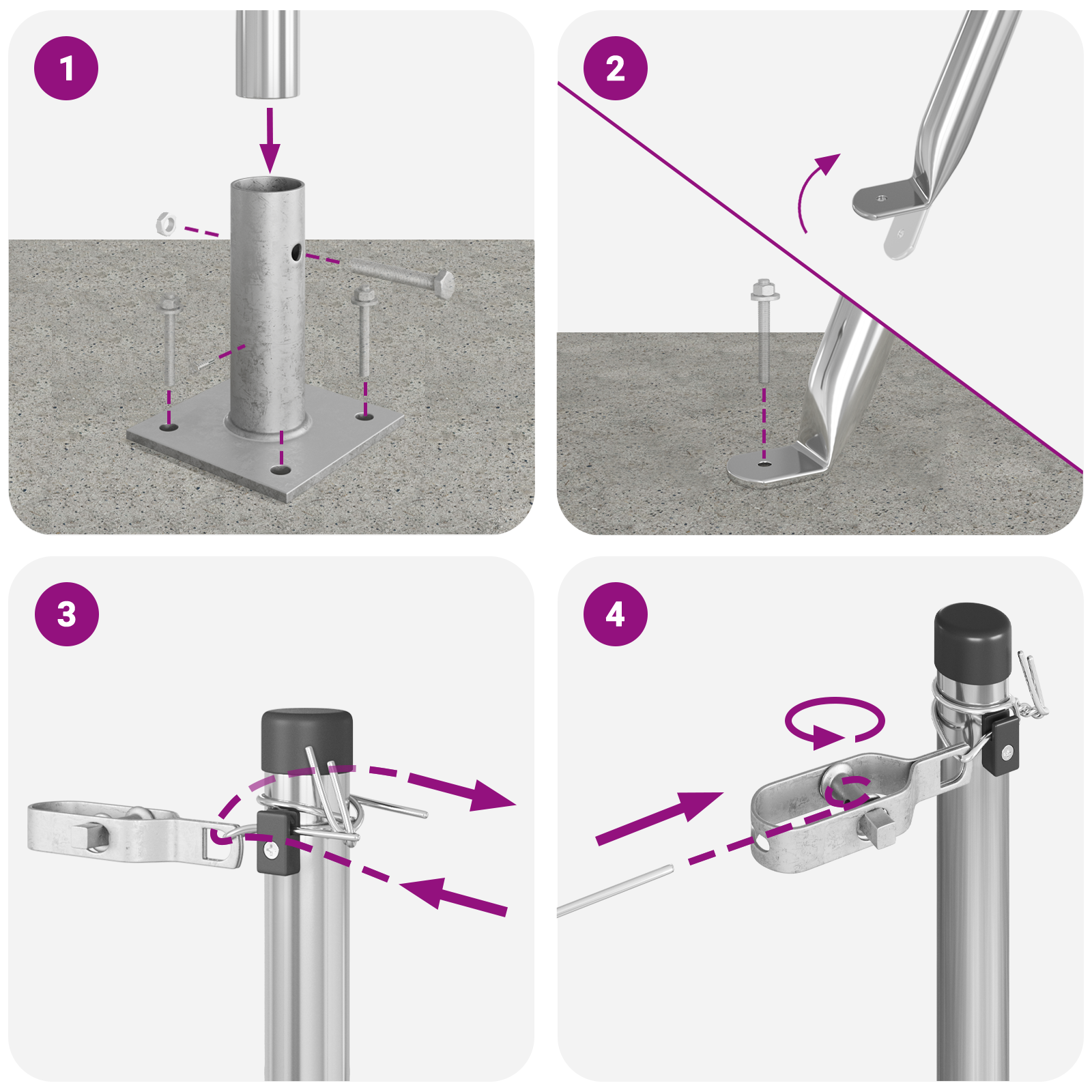 Postazioni per recinzioni con basi 26 pz Ø32mm 70cm in acciaio zincato