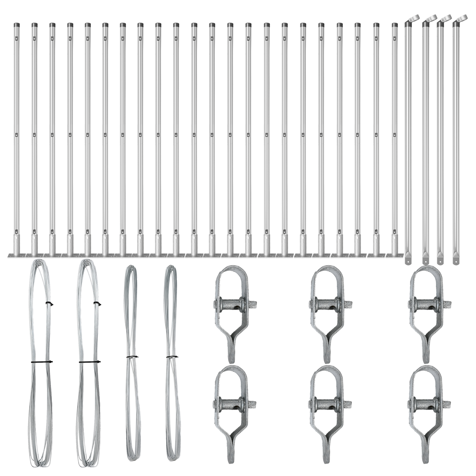 Posts per recinzione con piastre di base 26 pz Ø32mm 110cm in acciaio galvanizzato