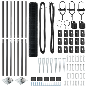 Recinzione Euro con 7 Pali a Punta 1.6x10 m Acciaio Galvanizzato Grigio