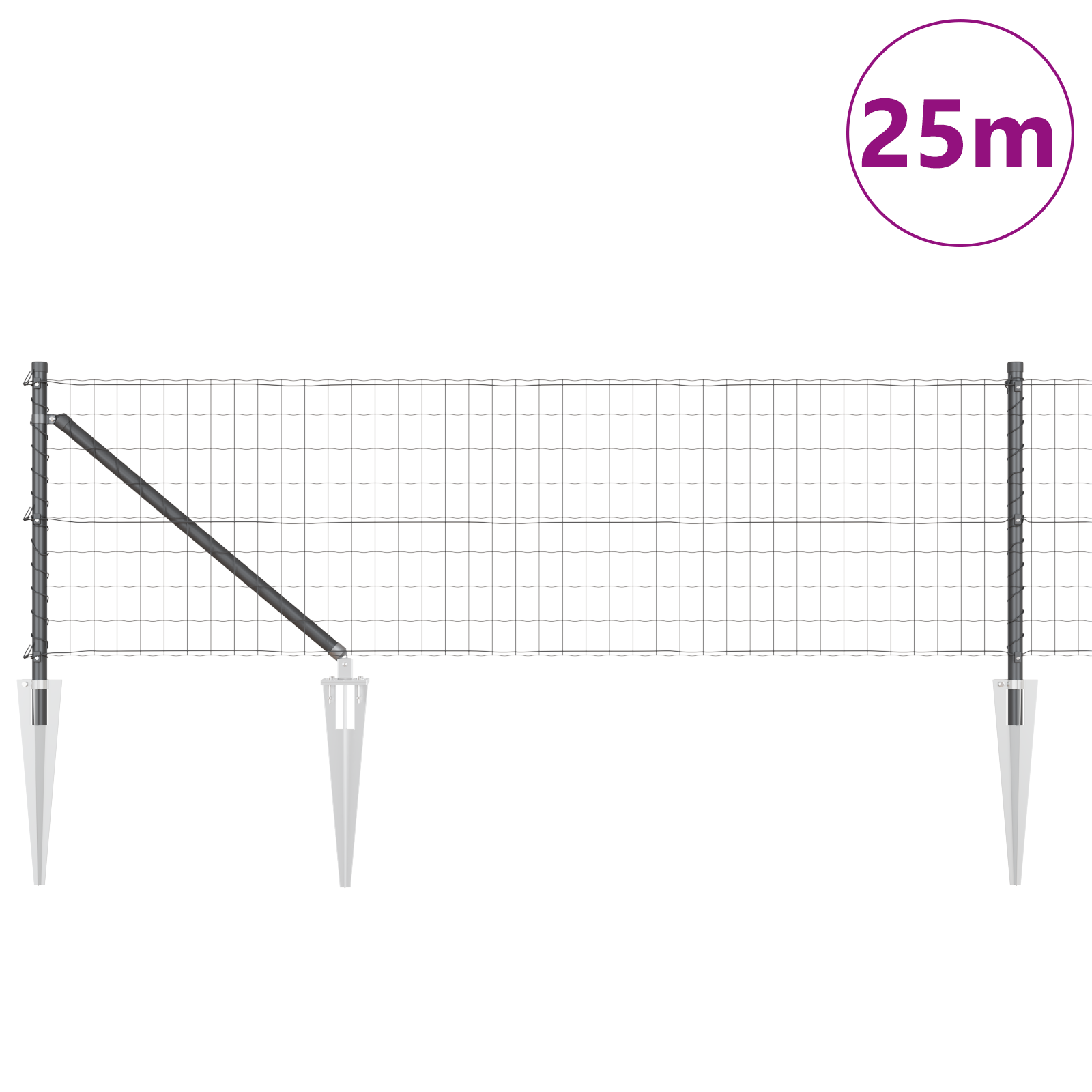 Euro Fence con 13 Pali a Punta 0.4x25 m Acciaio Zincato Grigio