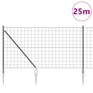 Recinzione Euro con 13 Post a Picchetto 1x25 m Acciaio Zincato Grigio