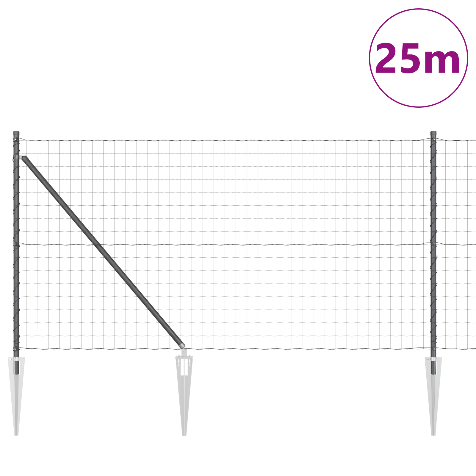 Recinzione Euro con 13 Steli da Spike 1x25 m in Acciaio Zincato Grigio