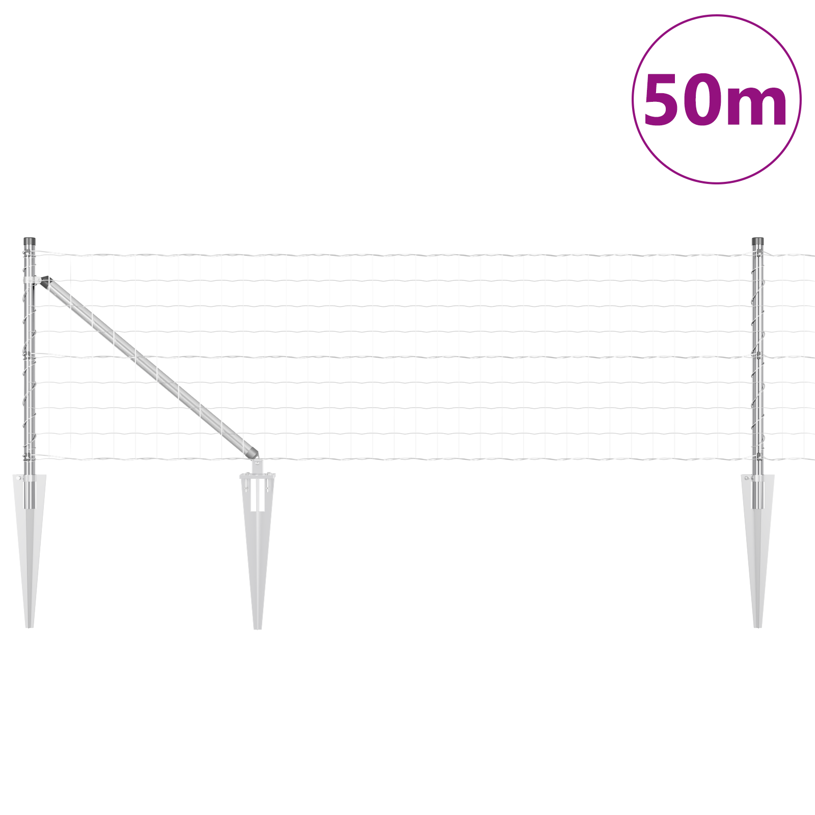 Recinzione Euro con 13 Pali a Punta 0.4x50 m Acciaio Galvanizzato