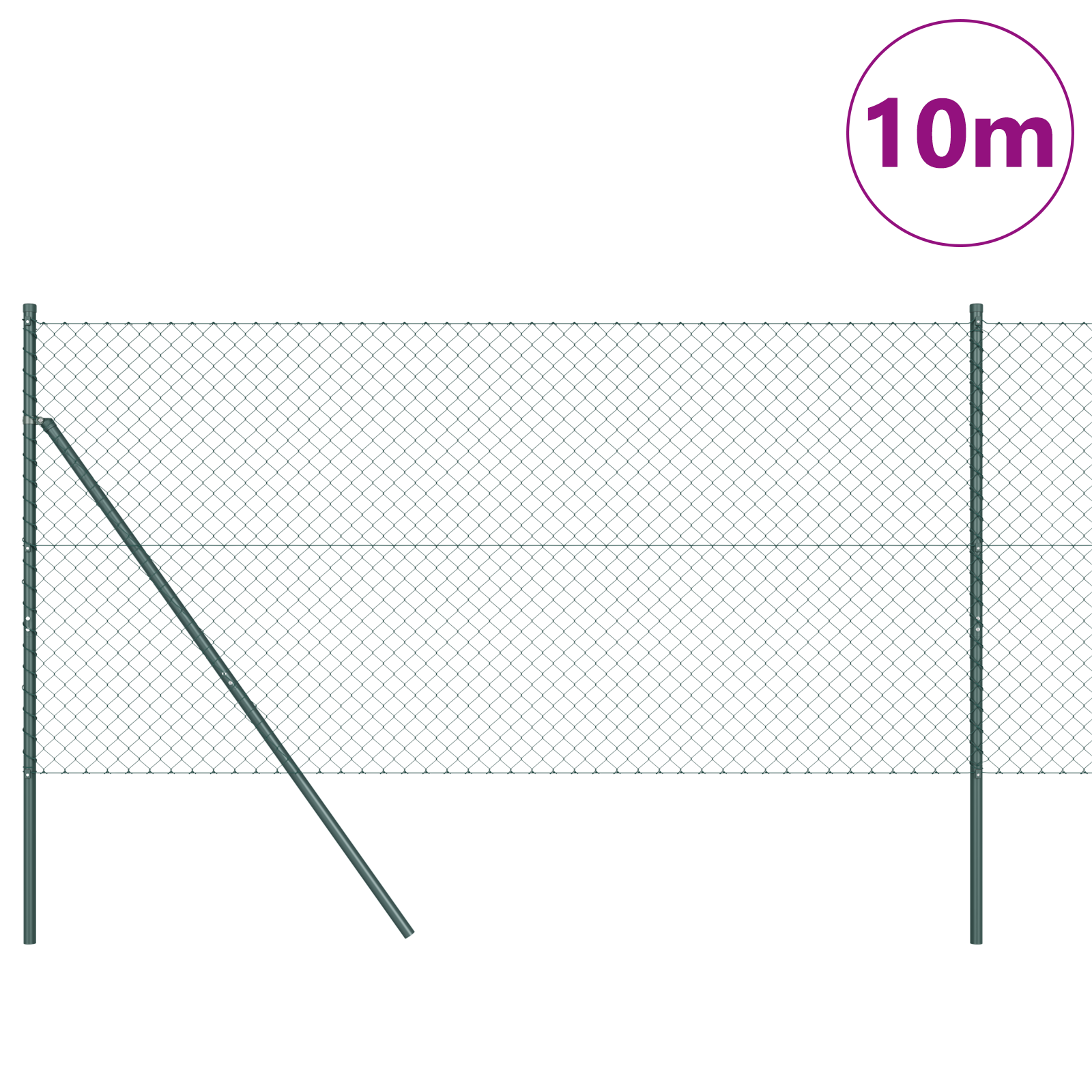 Recinzione a rete metallica con 7 pali 1.4x10 m in acciaio zincato verde