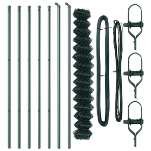 Recinzione a Rete con 7 Pali 1.6x10 m Acciaio Galvanizzato Verde