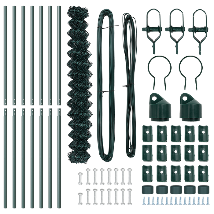 Recinzione a Rete con 7 Pali 1.6x10 m Acciaio Galvanizzato Verde