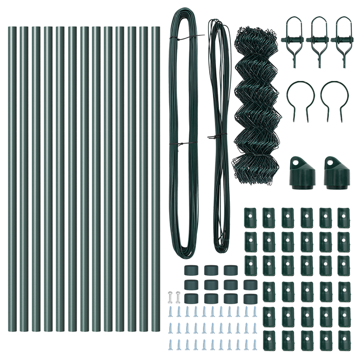 Recinzione a catena con 13 pali 0,4x25 m in acciaio galvanizzato verde