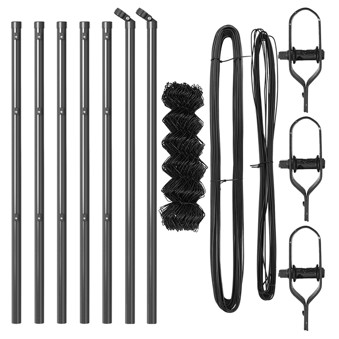 Recinzione a maglie metalliche con 7 pali 0.4x10 m Acciaio zincato Grigio