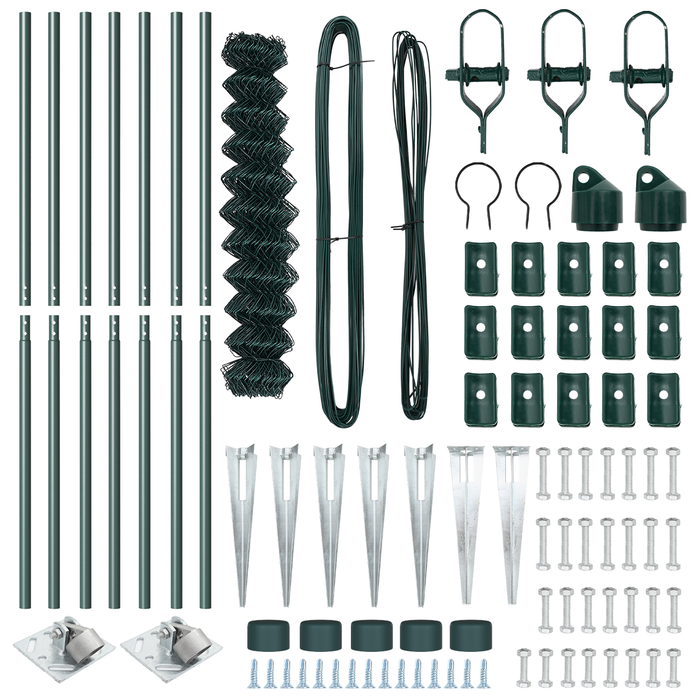 Recinzione in rete metallica con 7 pali a punta 1.4x10 m in acciaio zincato