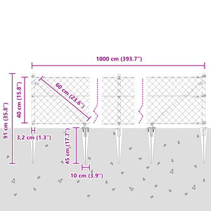 Recinzione in rete metallica con 7 pali a picco 0.4x10 m Acciaio galvanizzato