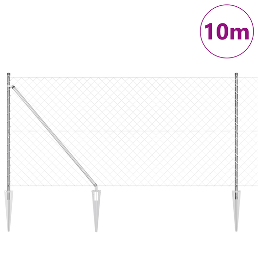 Recinzione a maglie con 7 picchetti 1.4x10 m in acciaio zincato