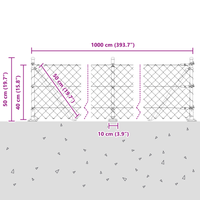Recinzione in Rete Metallica con 7 Pali Flangiati 0,4x10 m Acciaio Zincato