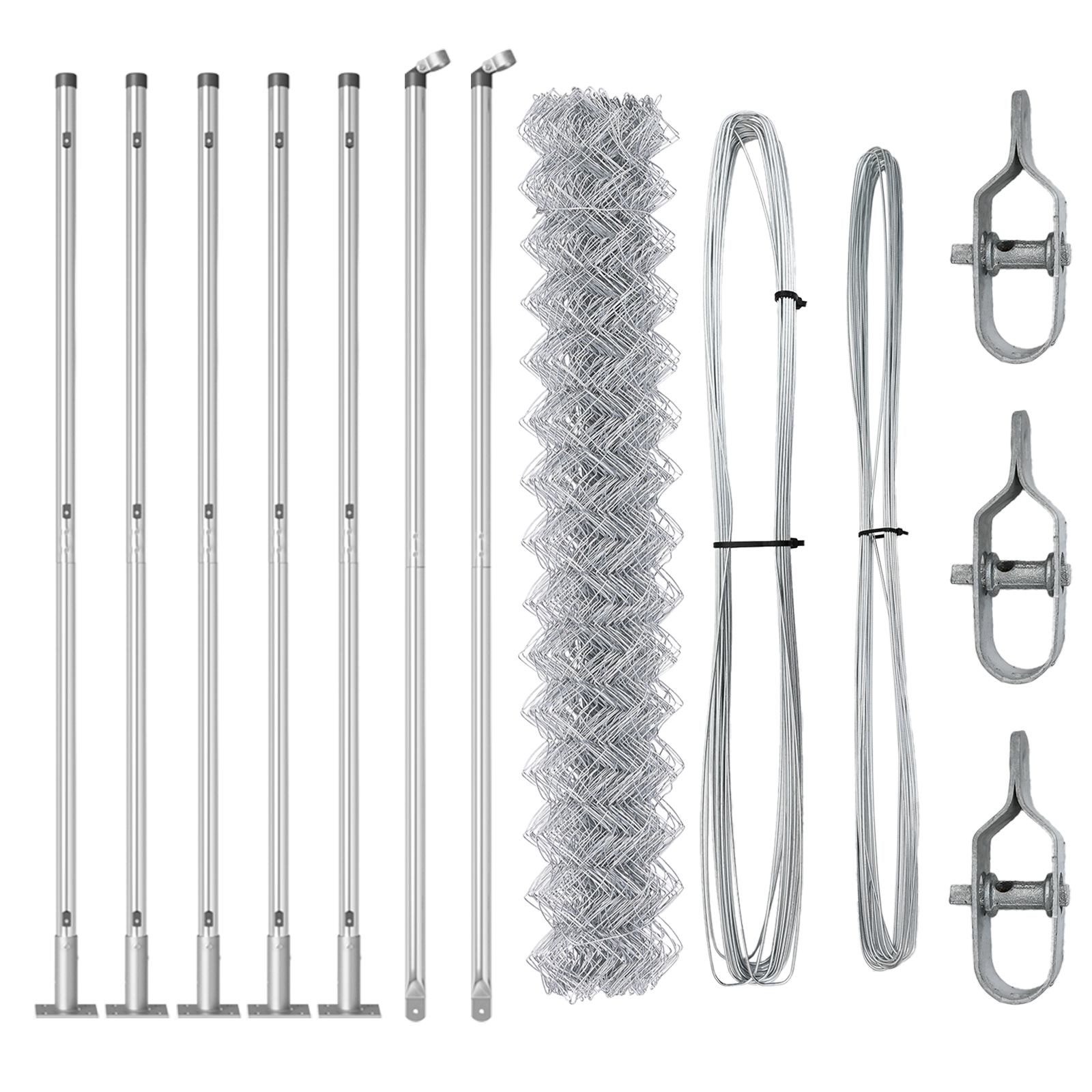 Recinzione a Maglie con 7 Pali Flangiati 1.4x10 m in Acciaio Zincato