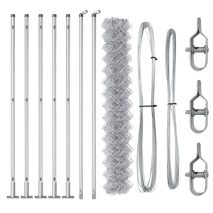 Recinzione a Maglie con 7 Pali Flangiati 1.4x10 m in Acciaio Zincato