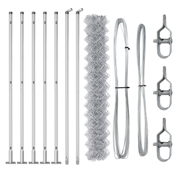 Recinzione a Maglie con 7 Pali Flangiati 1.4x10 m in Acciaio Zincato