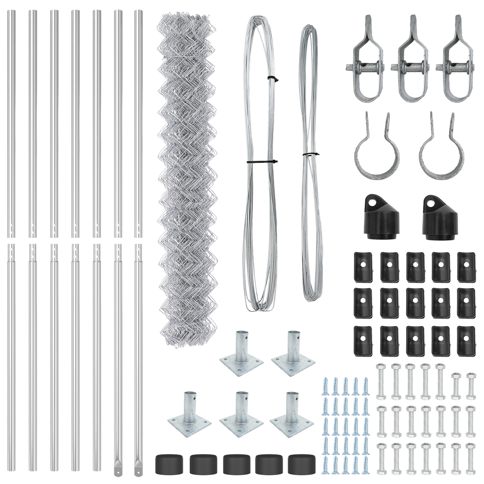Recinzione a Maglie con 7 Pali Flangiati 1.4x10 m in Acciaio Zincato