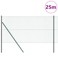 Recinzione in Filo Saldato con 13 Pali Verde 1.4x25 m Acciaio