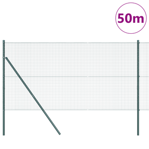Recinzione in Filo Saldato con 13 Pali Verde 1x50 m Acciaio