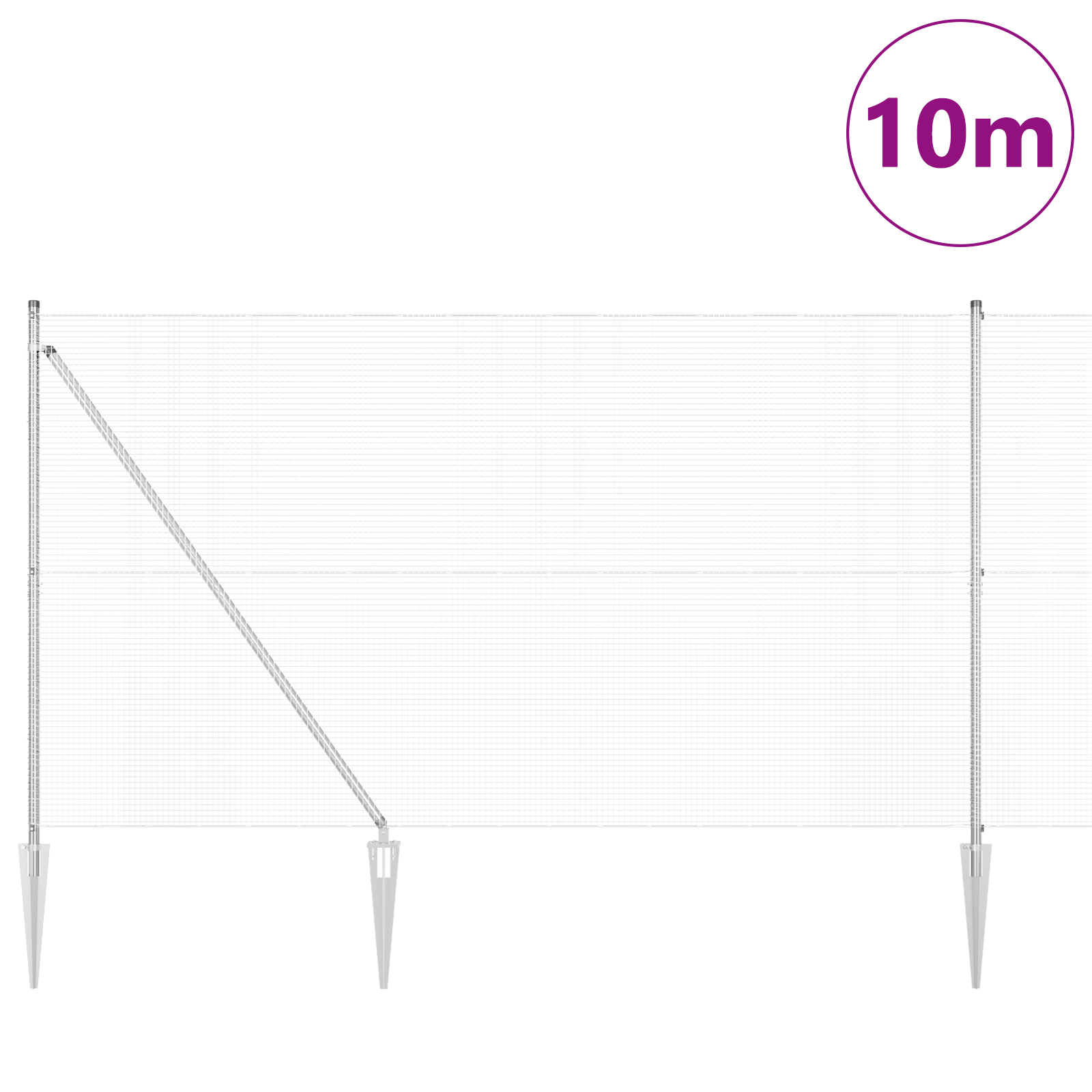 Recinzione in Filo Saldato con 7 Pali a Picco 1.6x10 m Acciaio Galvanizzato