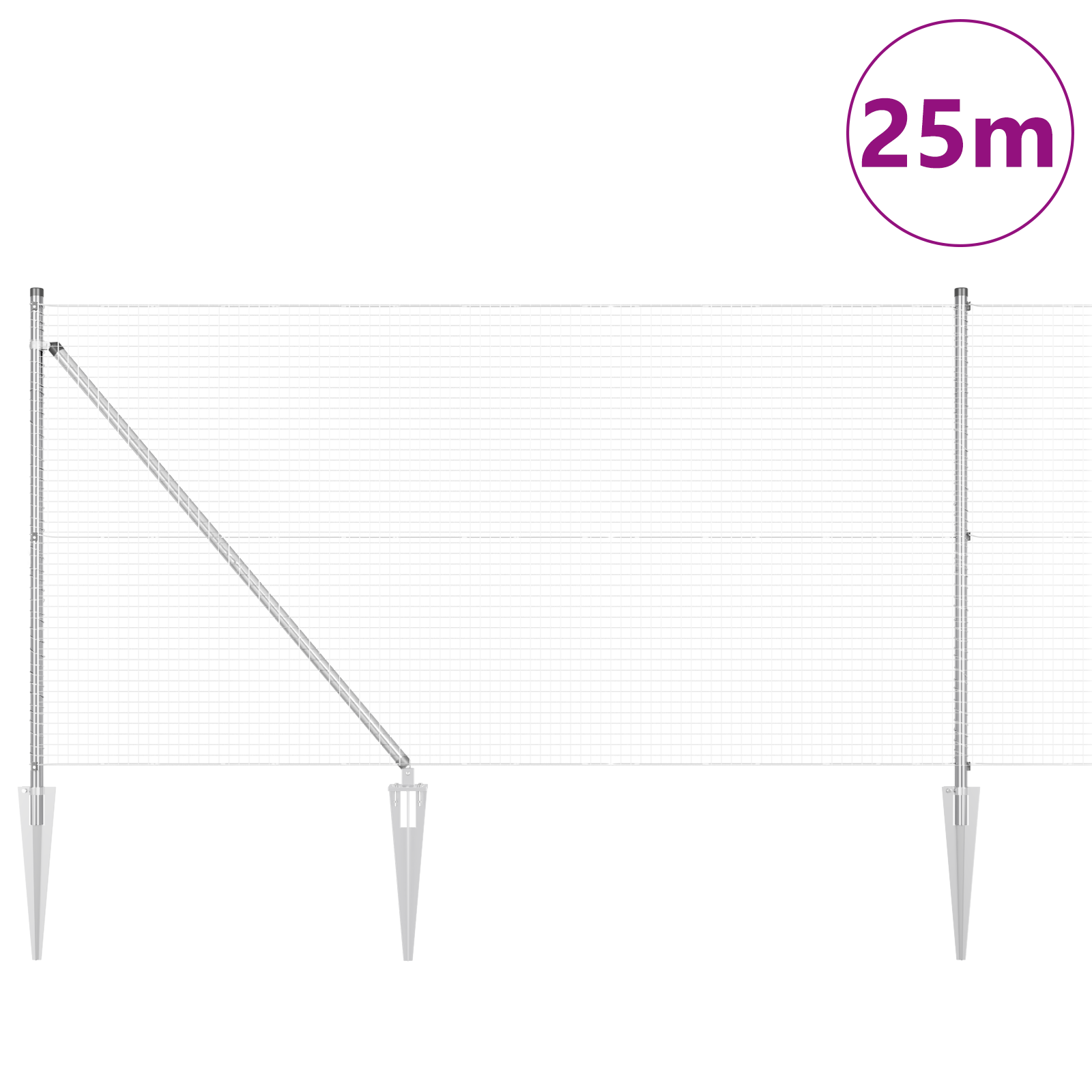 Set di Pali di Recinzione 2 Pezzi Acciaio Zincato 25 x 1 m