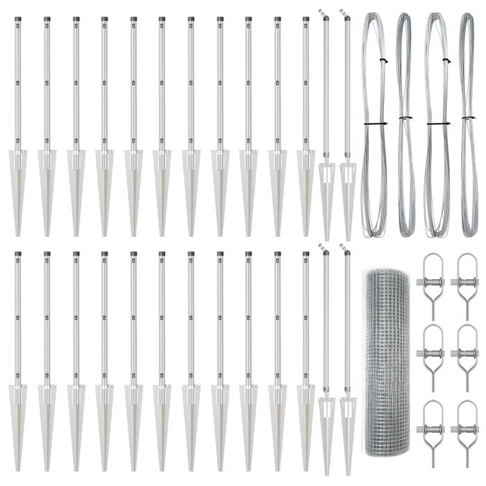 Recinzione in Rete Saldato con 13 Picchetti da 0.6x50 m in Acciaio Zincato