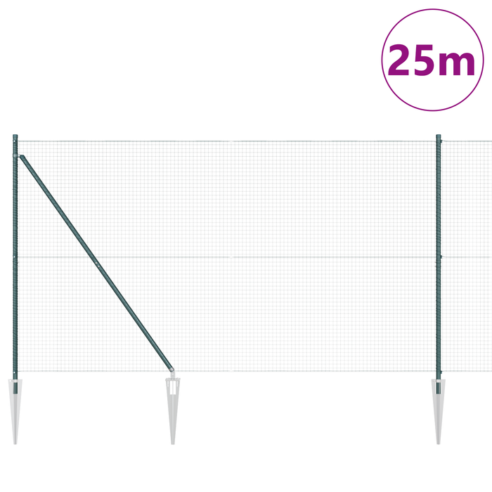 Recinzione in Rete Saldata con 13 Picchetti Verde 1.6x25 m Acciaio