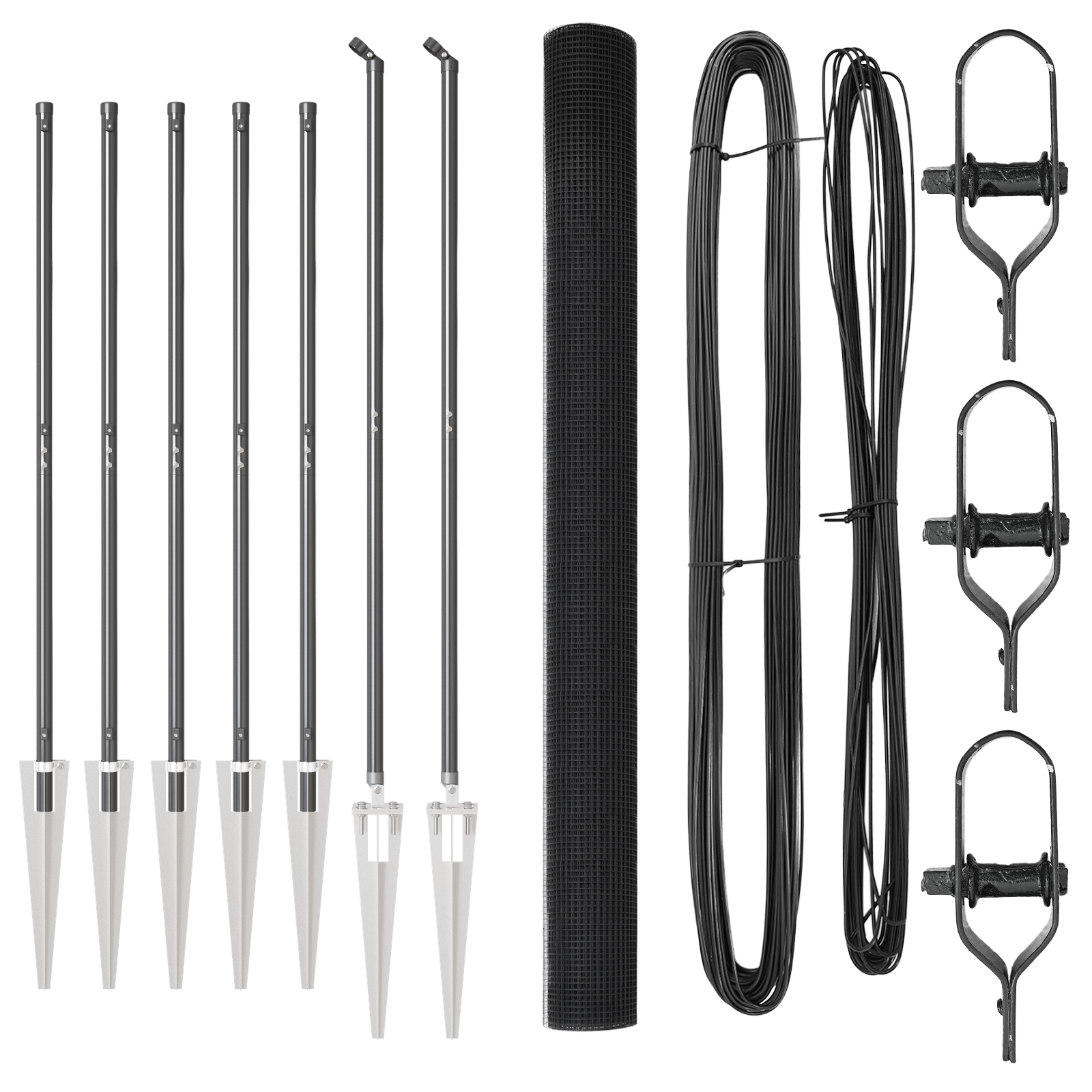 Set di Pali di Recinzione Set di 2 Grigio Metallo, Plastica