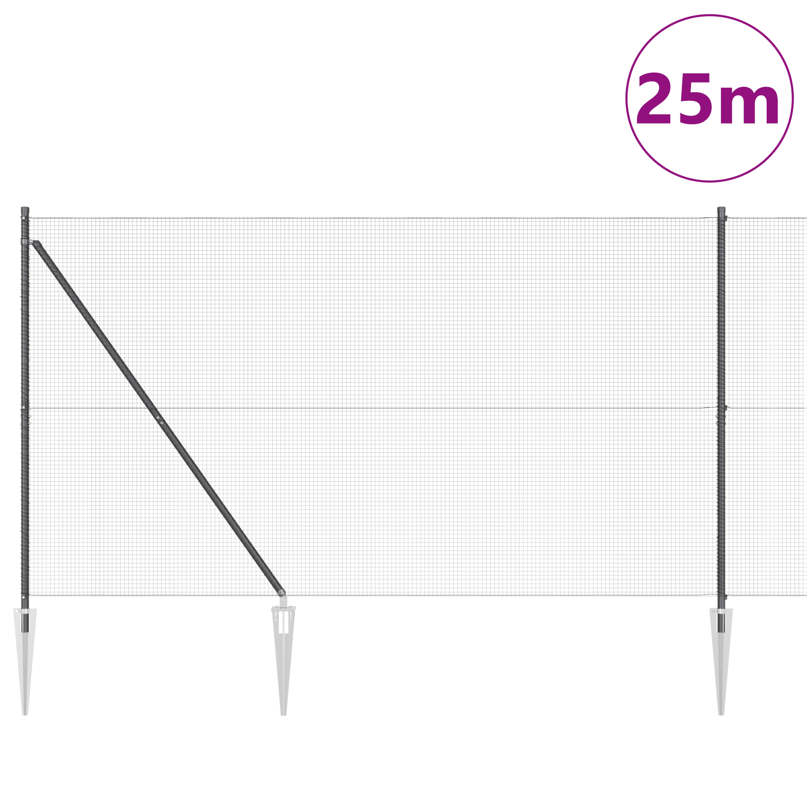 Recinzione in Rete Saldato con 13 Picchetti Grigio 1.6x25 m Acciaio